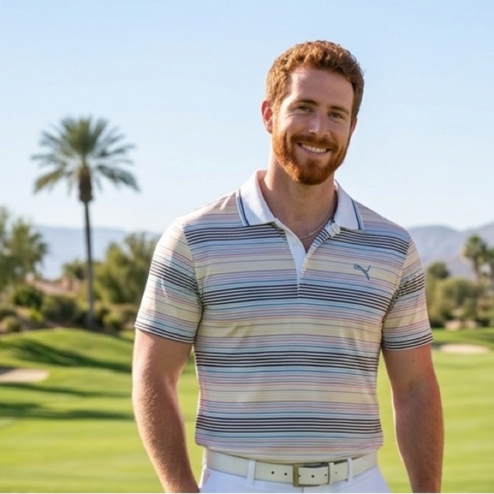 Puma Dry Cell Striped Polo Shirt in White with Multicolor Stripes